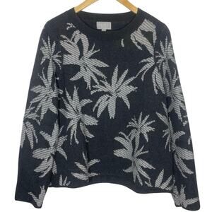 Pure Collection Knitted Palm Jacquard Sweater Sz 8 / 10 Medium Cashmere blend